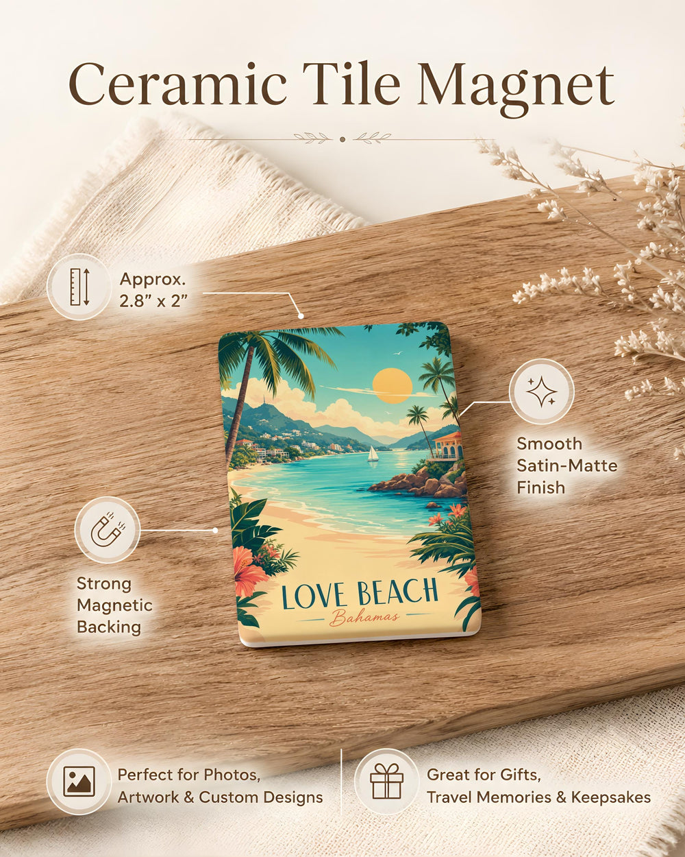 Love Beach Fridge Magnet, Beach Lover Gift, Summer Vacation Magnet, Coastal Decor Magnet, Seaside Love Souvenir Magnet