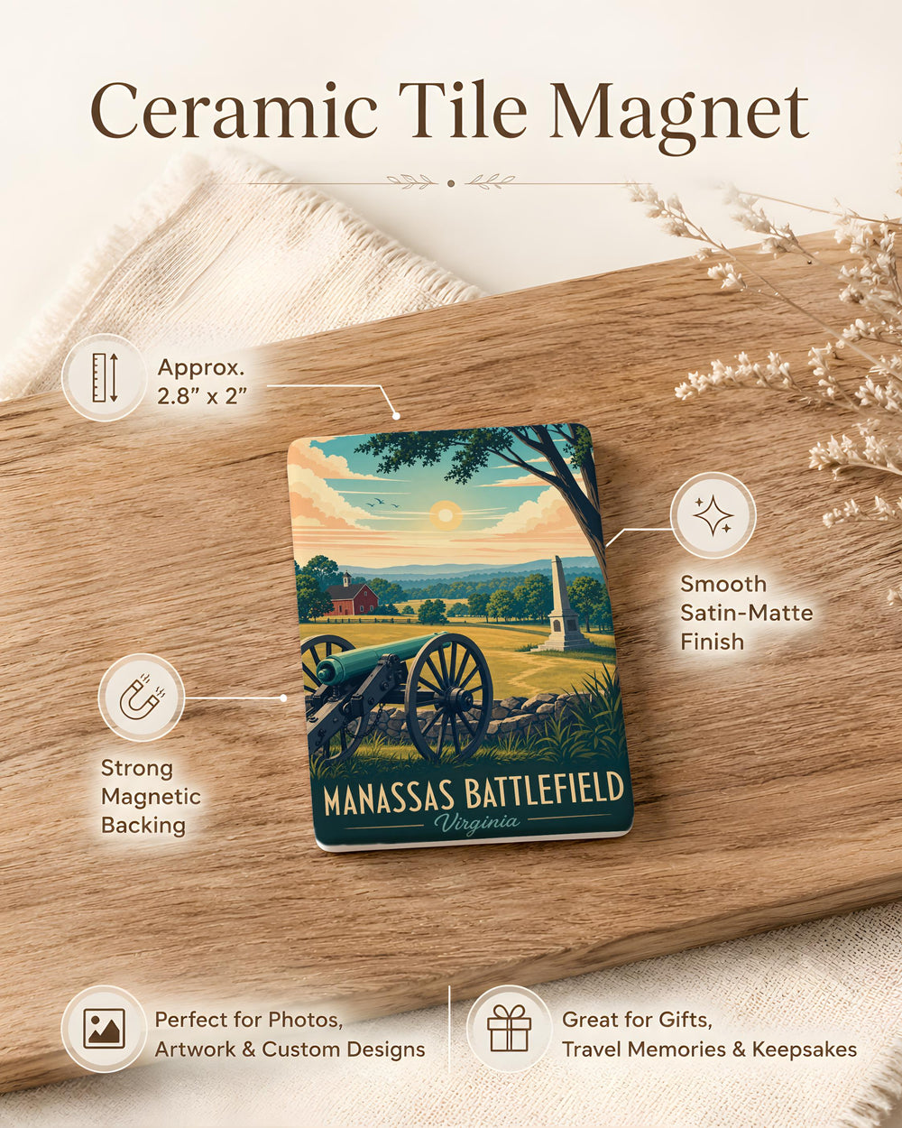 Manassas Battlefield Fridge Magnet, Manassas National Battlefield Park Souvenir, Civil War Battlefield Landmark Magnet