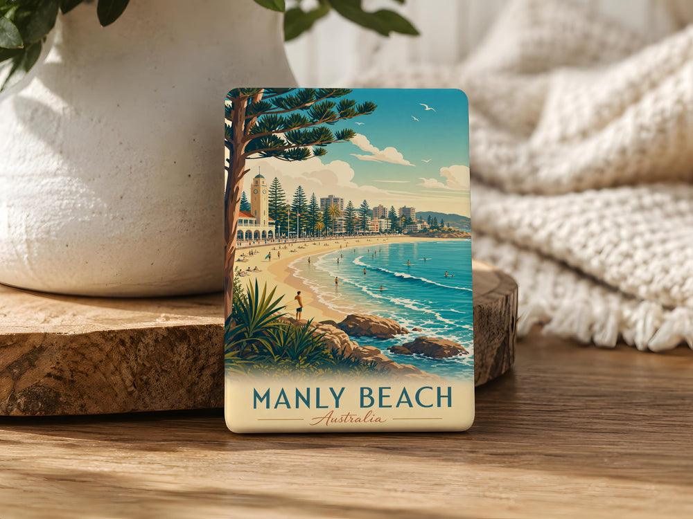 Manly Beach Fridge Magnet, Australia Coastal Seaside Souvenir Magnet, Manly NSW Beach Travel Gift, Oceanfront Landmark Magnet