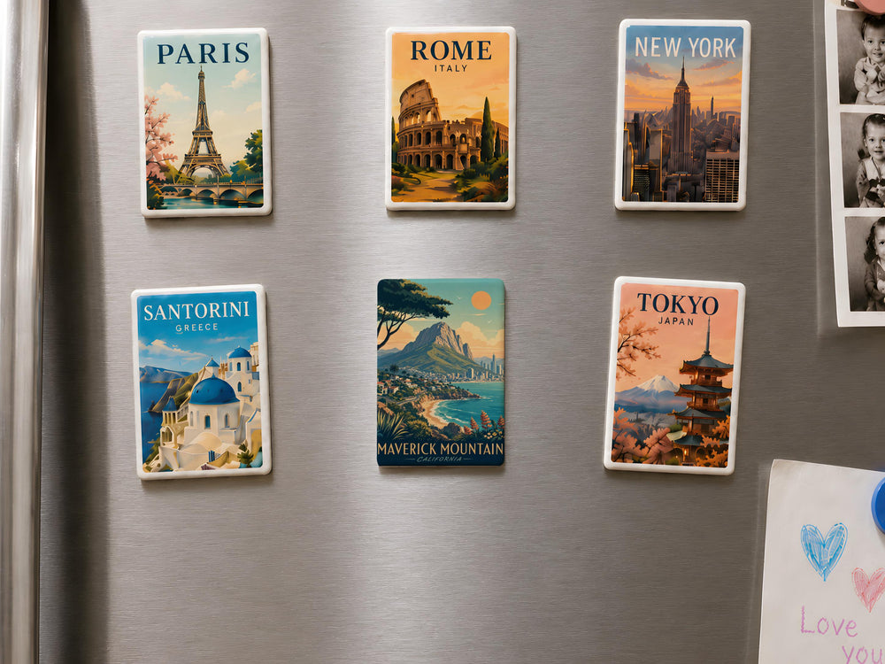 Maverick Mountain Fridge Magnet, Mountain Peak Souvenir Magnet, Outdoor Adventure Hiking Cabin Lodge Refrigerator Magnet