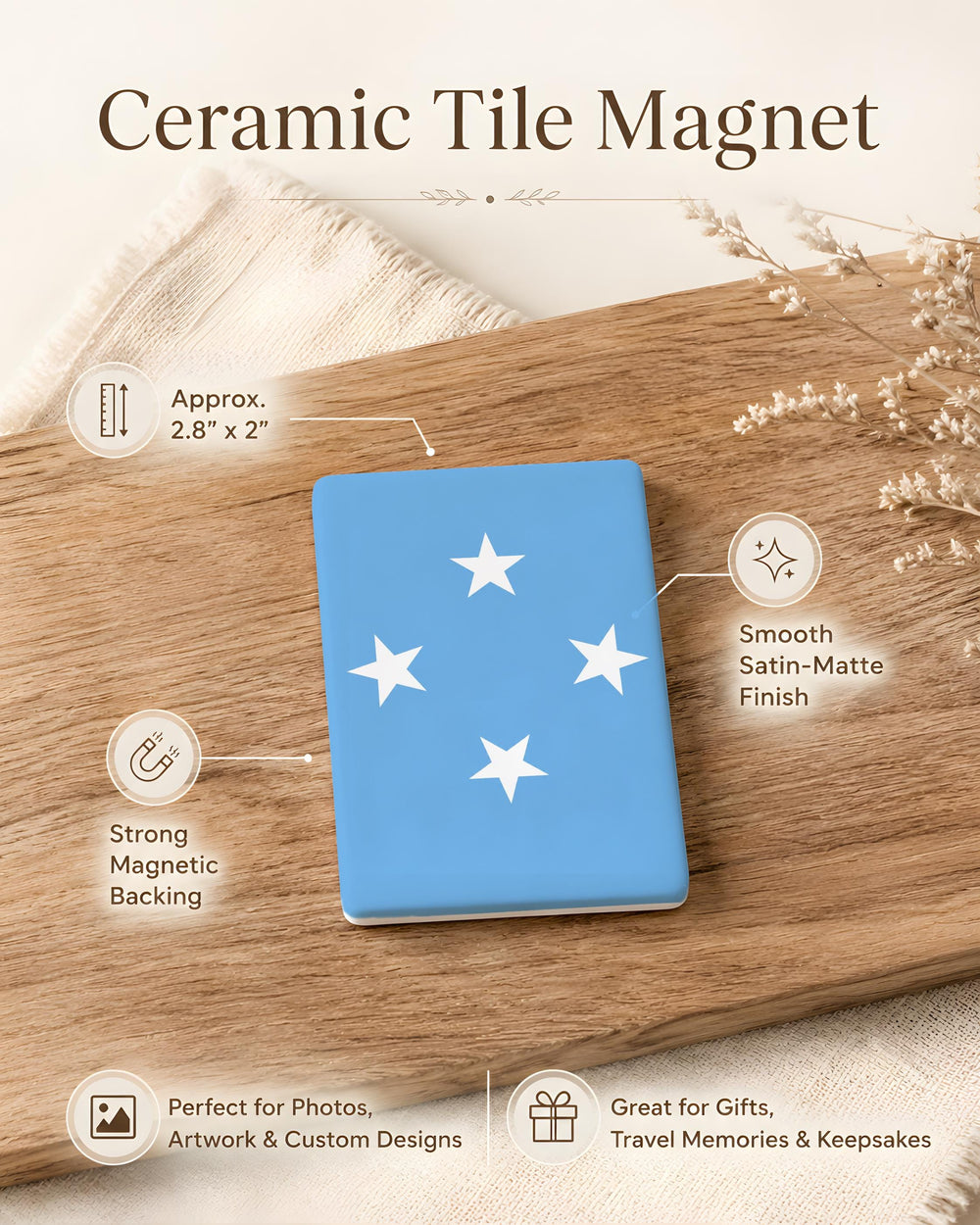 Micronesia Flag Fridge Magnet, Federated States of Micronesia Souvenir Magnet, Micronesian Flag Kitchen Magnet