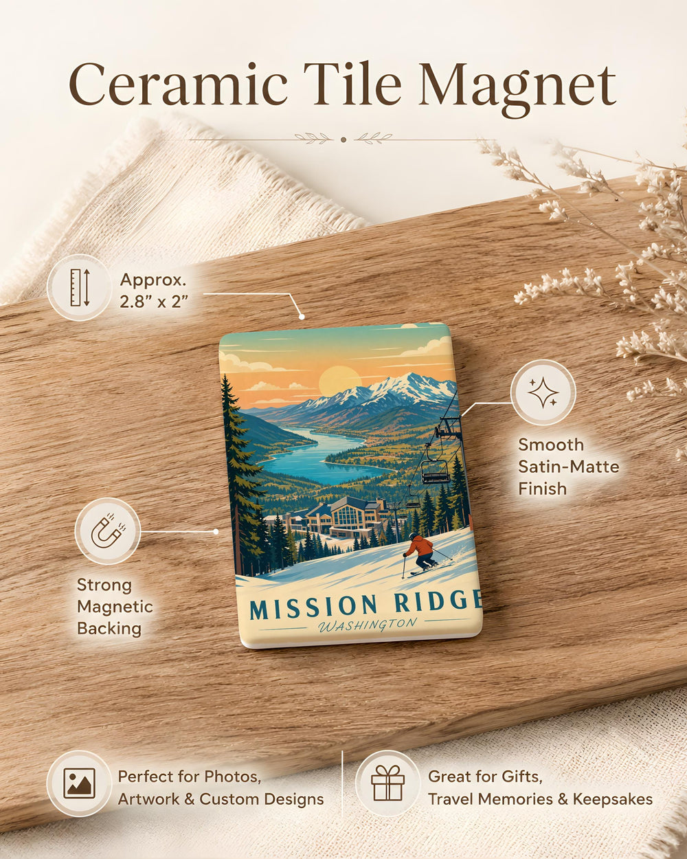 Mission Ridge Fridge Magnet, Mission Ridge Ski Area Souvenir Magnet, Mountain Resort Travel Keepsake, Washington Ski Trip Gift