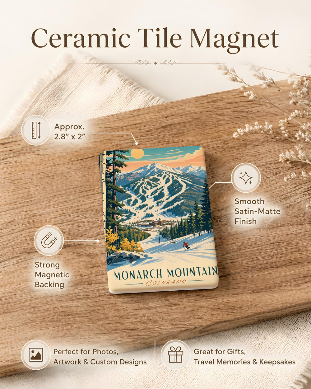 Monarch Mountain Fridge Magnet, Colorado Ski Resort Souvenir Magnet, Mountain Landscape Travel Keepsake Magnet
