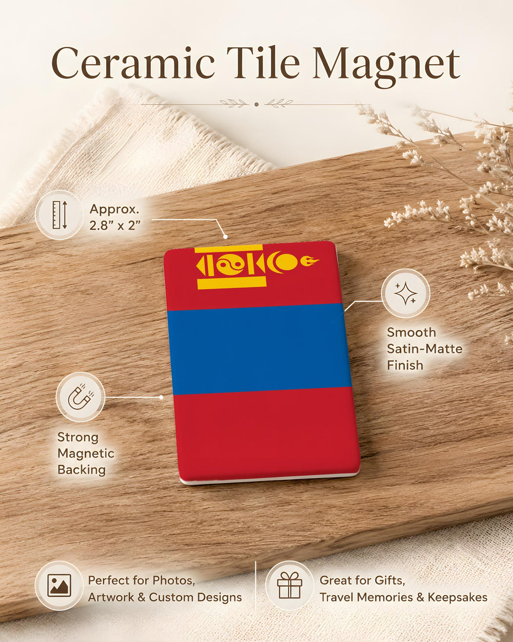 Mongolia Flag Fridge Magnet, Mongolian National Flag Magnet, Mongolia Souvenir Magnet, Travel Gift, Country Flag Magnet