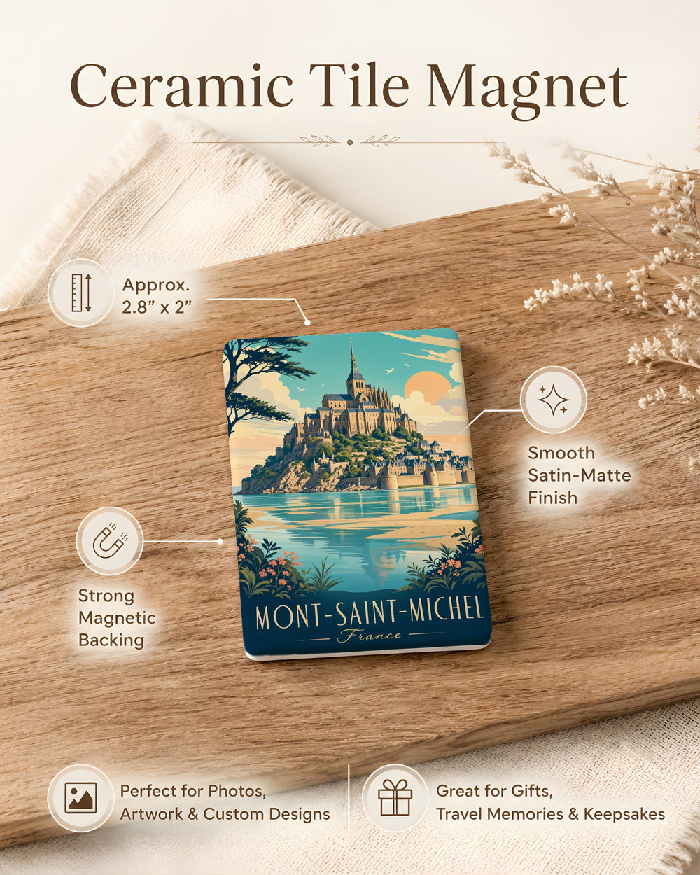 Mont-Saint-Michel Abbey Fridge Magnet, France Landmark Souvenir, Normandy Travel Gift, Historic Monastery Island Magnet