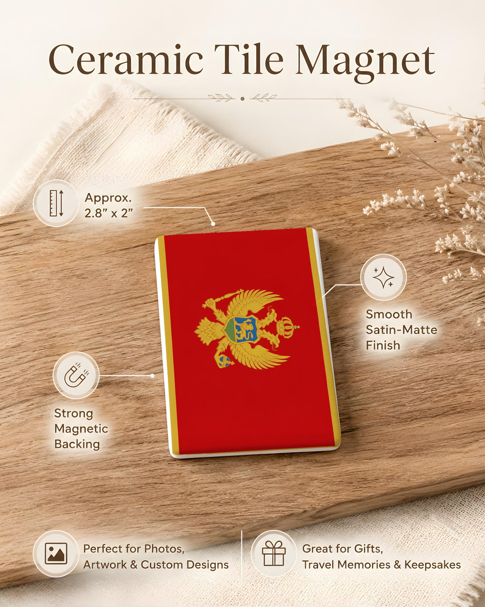 Montenegro Flag Fridge Magnet, Montenegro National Flag Magnet, Balkan Country Souvenir Refrigerator Magnet Gift