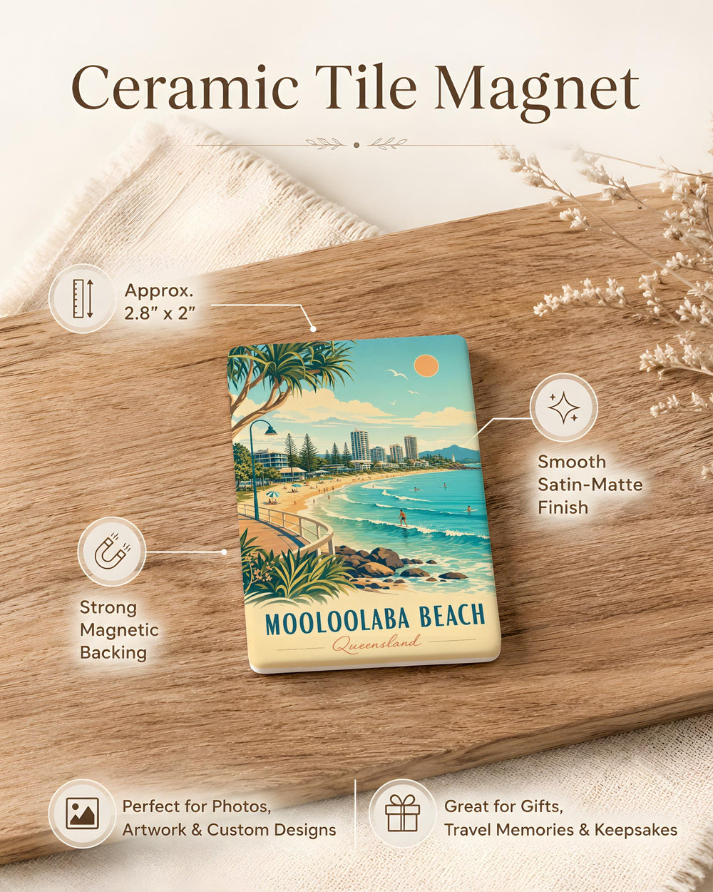 Mooloolaba Beach Fridge Magnet, Sunshine Coast Queensland Australia Souvenir, Coastal Seaside Travel Keepsake Magnet
