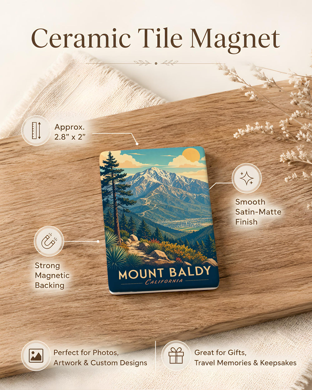 Mount Baldy Fridge Magnet, Mount Baldy Mountain Souvenir Magnet, California Hiking Peak Travel Keepsake Magnet