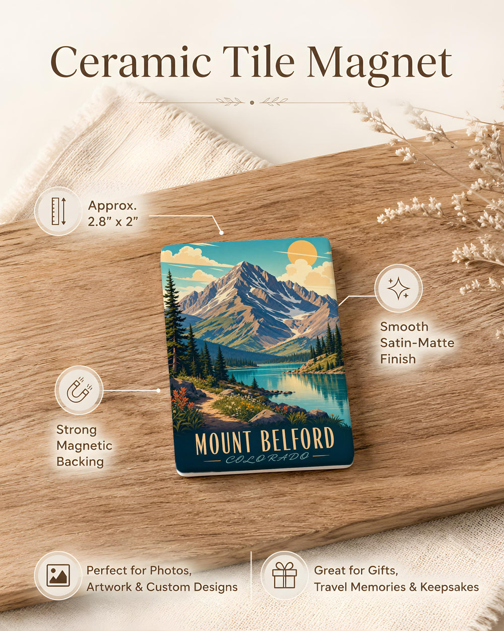 Mount Belford Fridge Magnet, Colorado Mountain Peak Souvenir, Hiking & Trail Travel Keepsake Gift