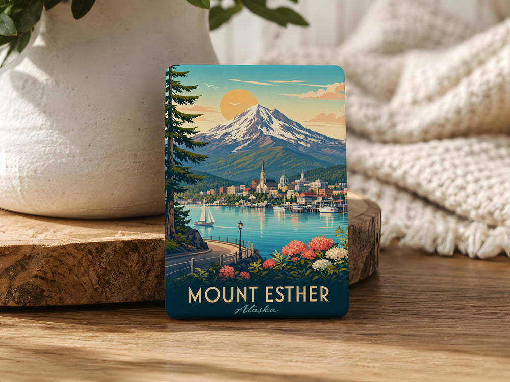 Mount Esther Fridge Magnet, Mountain Peak Souvenir Magnet, Outdoor Hiking Travel Keepsake, Nature Landscape Refrigerator Magnet