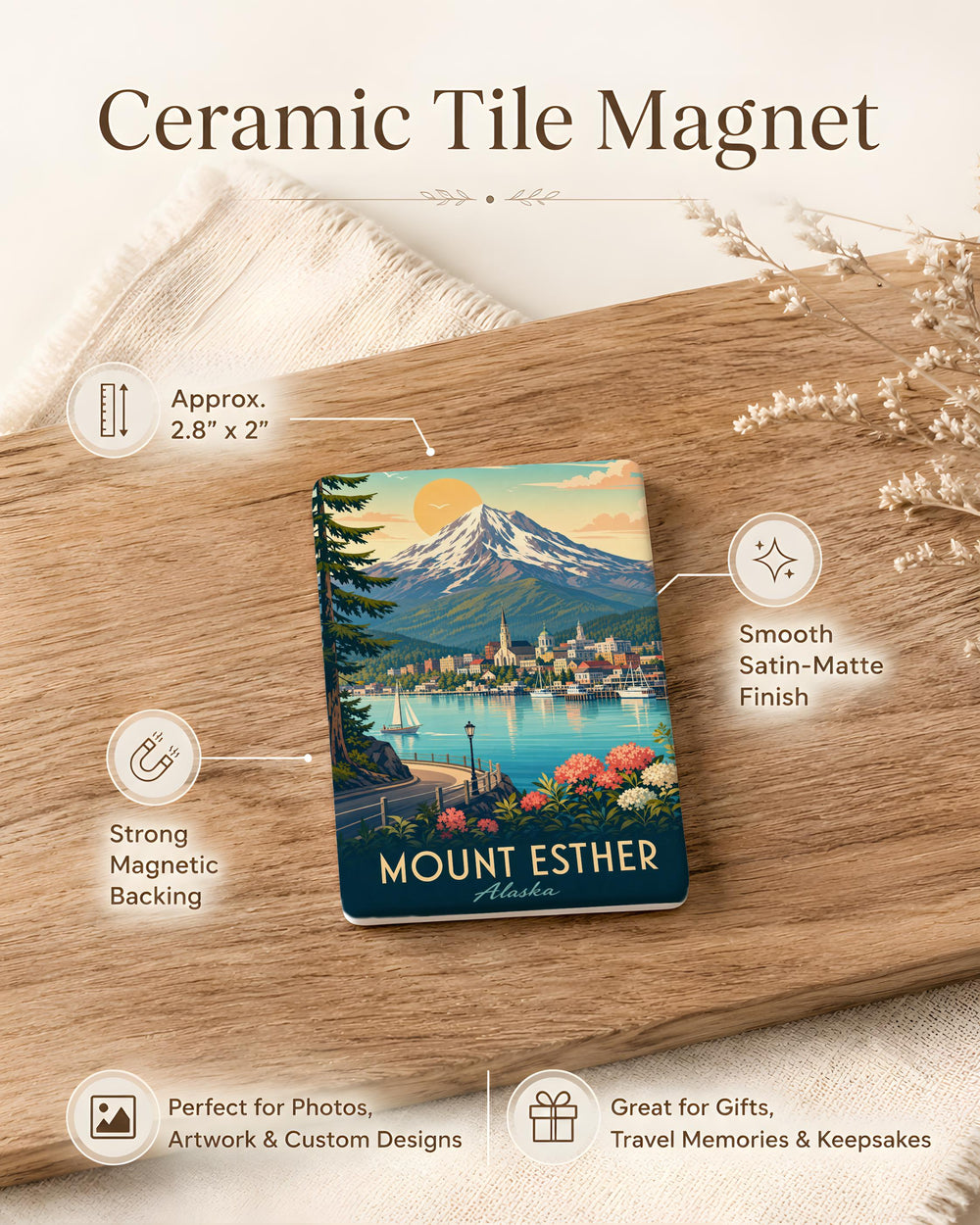 Mount Esther Fridge Magnet, Mountain Peak Souvenir Magnet, Outdoor Hiking Travel Keepsake, Nature Landscape Refrigerator Magnet