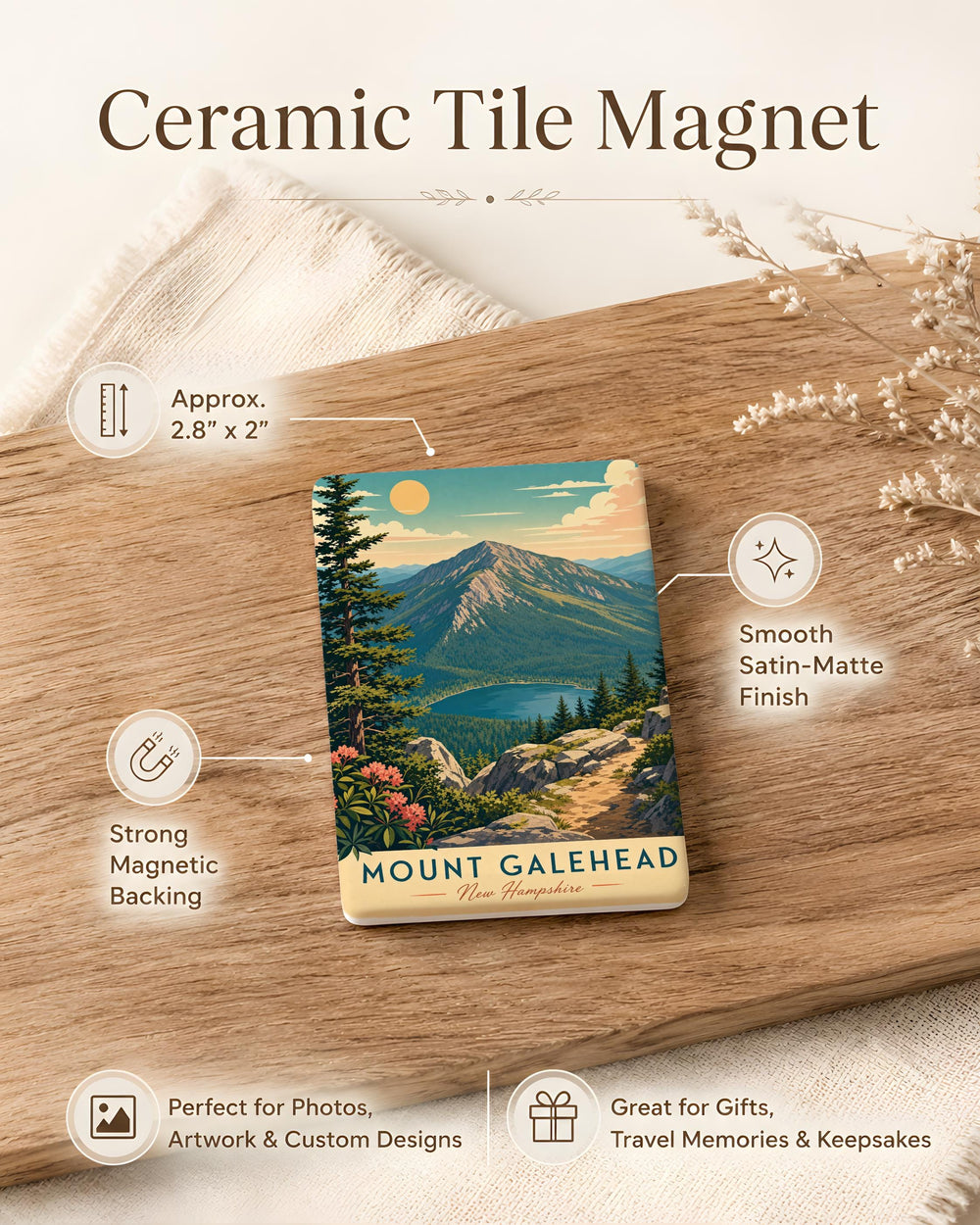 Mount Galehead Fridge Magnet, White Mountains New Hampshire Peak Souvenir, Hiking Trail Mountain Keepsake Gift