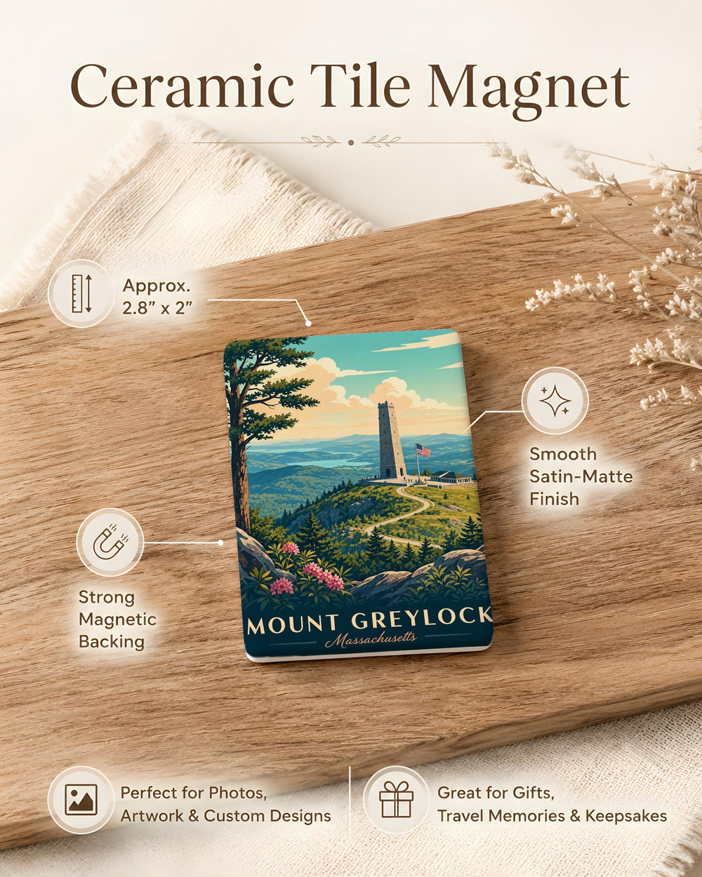 Mount Greylock Massachusetts Fridge Magnet, Mount Greylock MA Souvenir Magnet, Berkshires Travel Keepsake Magnet