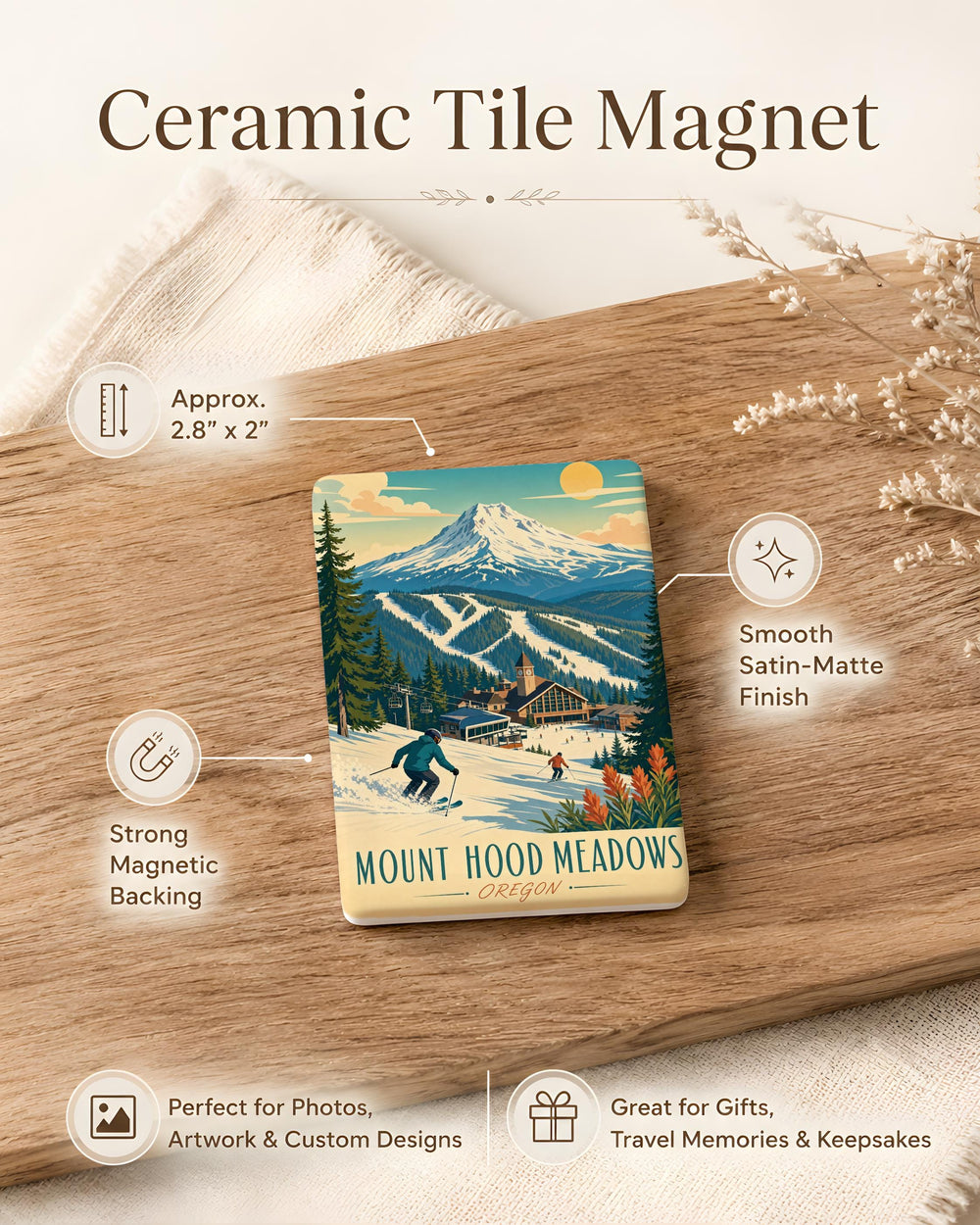 Mount Hood Meadows Fridge Magnet, Oregon Ski Resort Mountain Landscape Souvenir Magnet