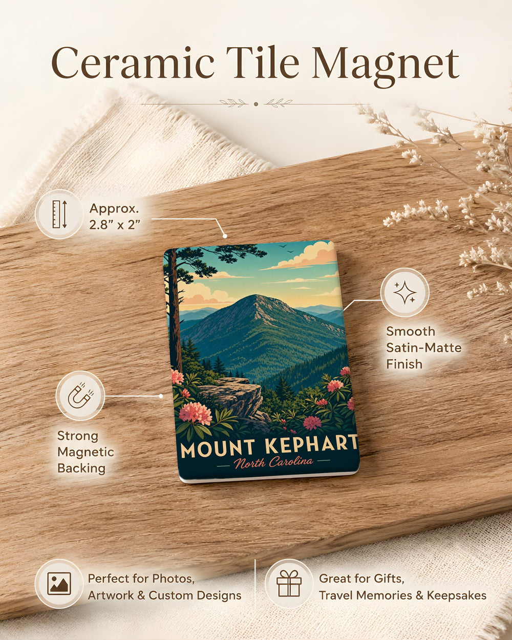 Mount Kephart Fridge Magnet, Great Smoky Mountains Souvenir Magnet, North Carolina Tennessee Mountain Landmark Gift