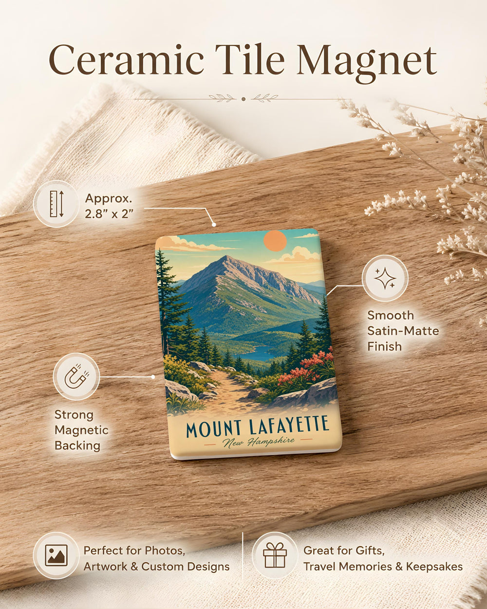 Mount Lafayette Fridge Magnet, New Hampshire White Mountains Souvenir, Hiking Trail Mountain Peak Keepsake Gift
