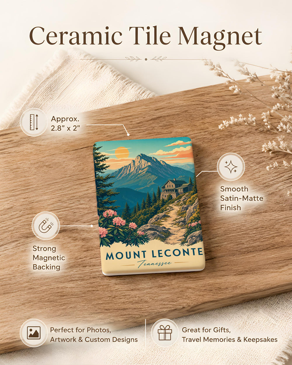 Mount LeConte Fridge Magnet, Great Smoky Mountains Souvenir Magnet, Tennessee Mountain Peak Travel Keepsake Gift