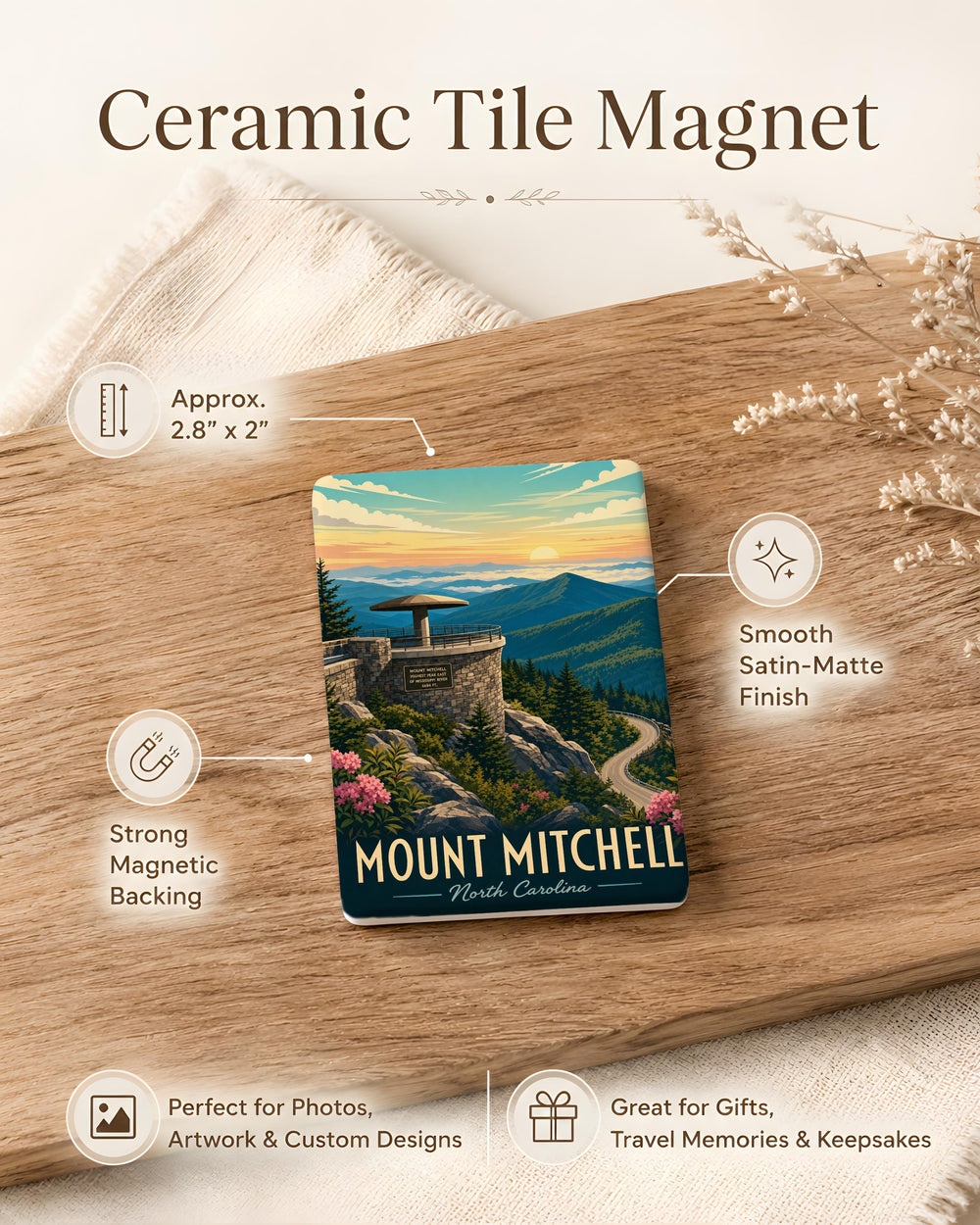 Mount Mitchell NC Fridge Magnet, North Carolina Mountain Souvenir Magnet, Blue Ridge Parkway Travel Keepsake Magnet