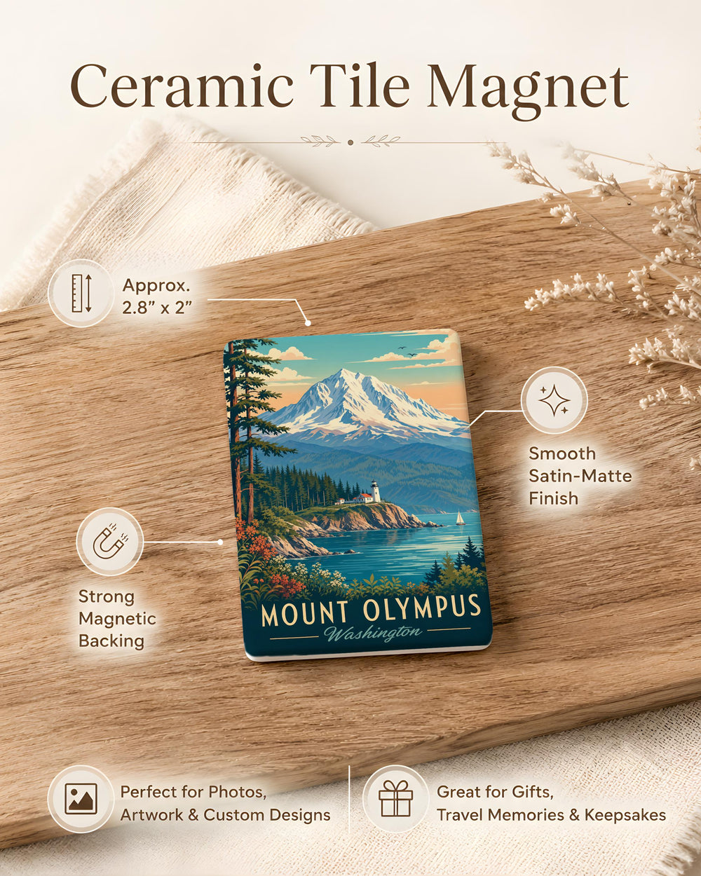 Mount Olympus Washington Fridge Magnet, Olympic National Park Mountain Souvenir Magnet, Washington State Travel Keepsake Magnet