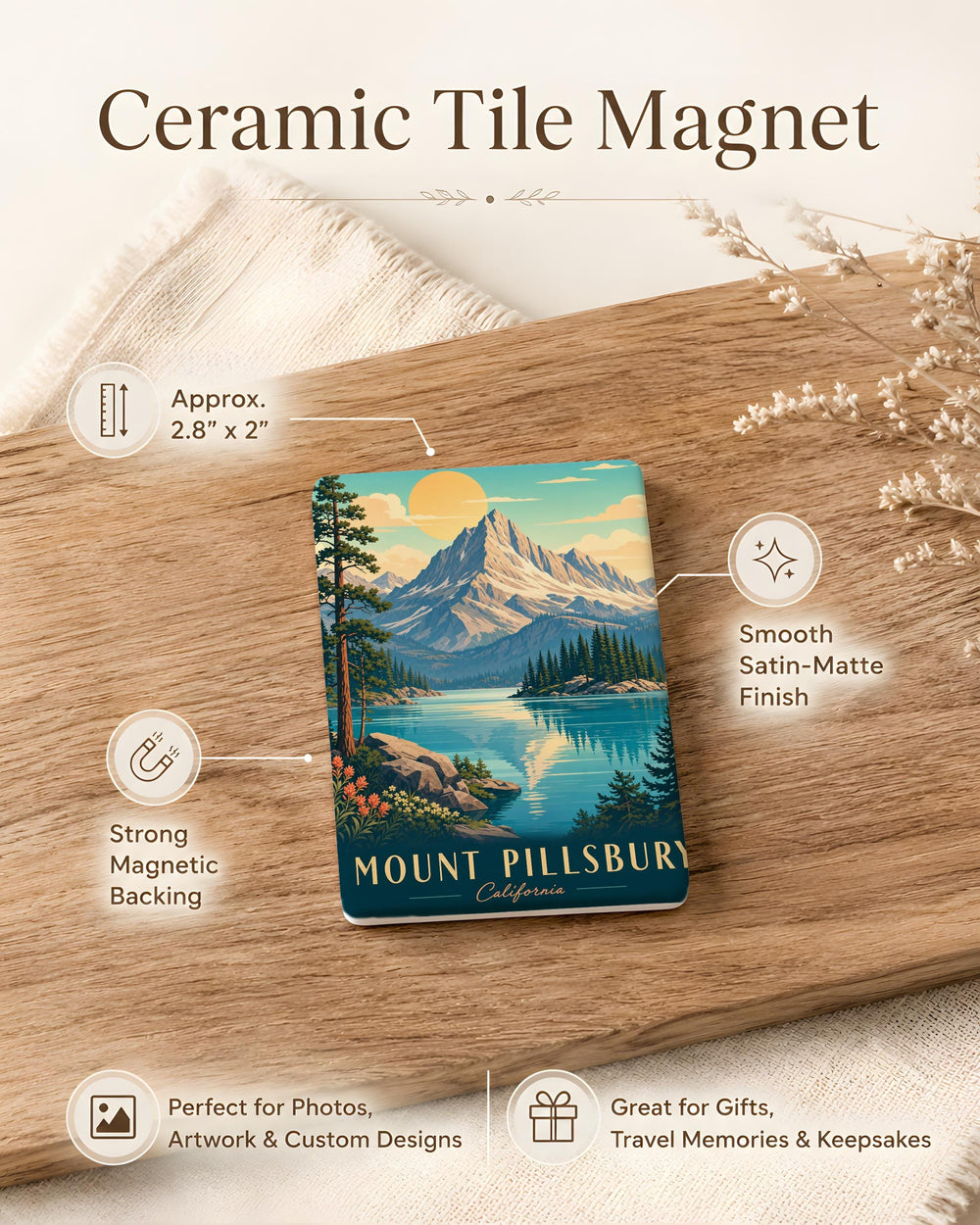 Mount Pillsbury Fridge Magnet, Mountain Peak Souvenir Magnet, Outdoor Adventure Travel Keepsake, Hiking Nature Decor Gift