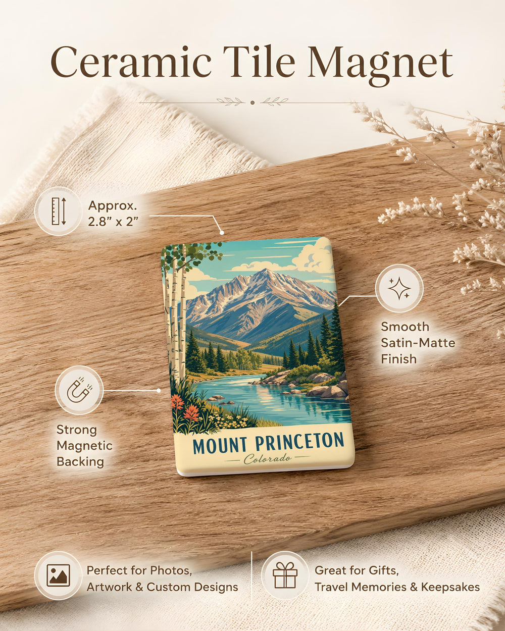 Mount Princeton Fridge Magnet, Colorado Mountain Souvenir Magnet, Rocky Mountains Travel Keepsake, Peak Landmark Gift