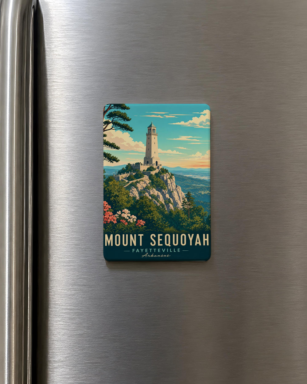 Mount Sequoyah Fridge Magnet, Mount Sequoyah Arkansas Souvenir Magnet, Fayetteville AR Landmark Refrigerator Magnet