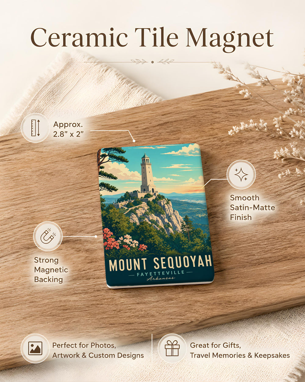 Mount Sequoyah Fridge Magnet, Mount Sequoyah Arkansas Souvenir Magnet, Fayetteville AR Landmark Refrigerator Magnet