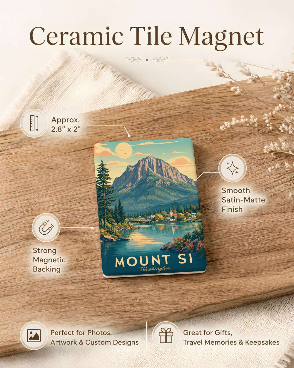 Mount Si Fridge Magnet, Washington Mountain Landmark Souvenir, Pacific Northwest Hiking Trail Gift, Scenic Cascade Range Keepsake