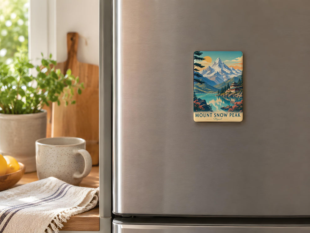 Mount Snow Peak Fridge Magnet, Mountain Summit Landscape Souvenir Magnet, Outdoor Adventure Travel Keepsake Gift