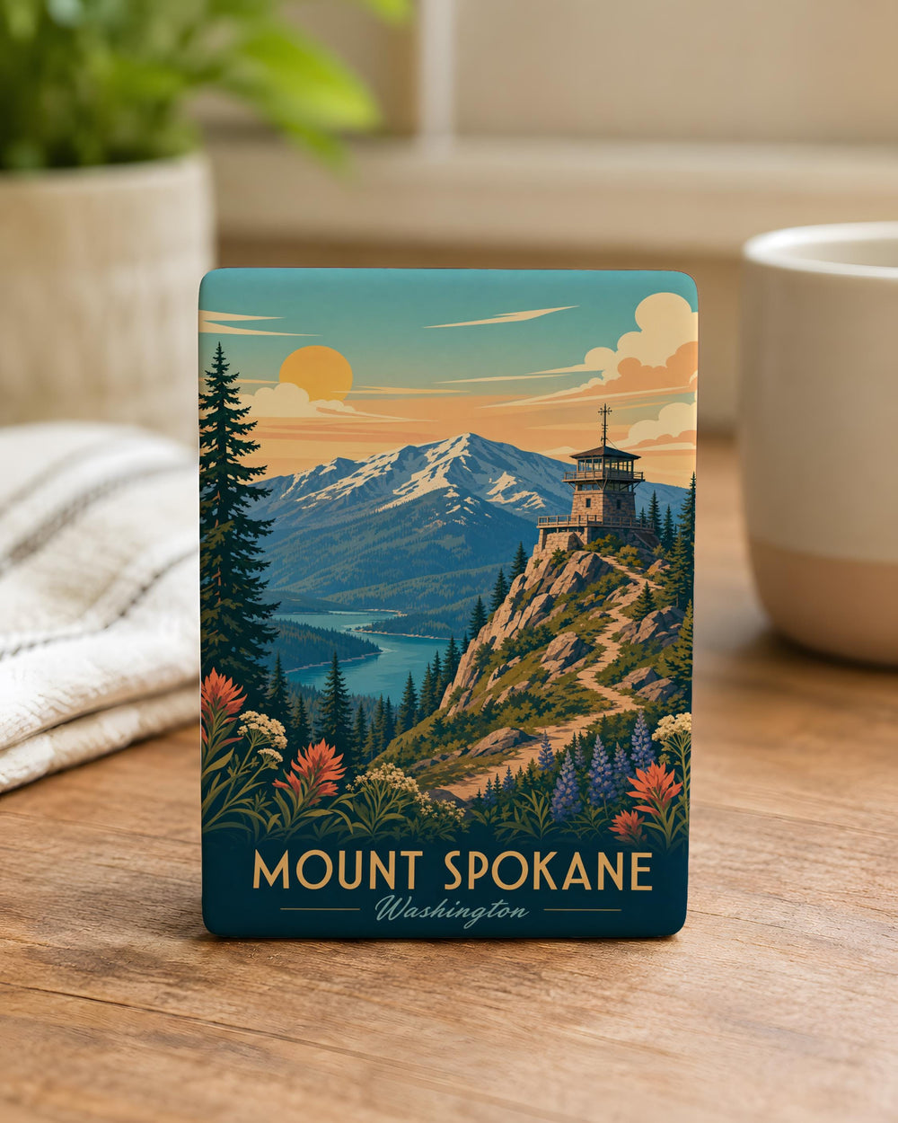 Mount Spokane Fridge Magnet, Washington Mountain Souvenir, Scenic Peak Travel Keepsake, Outdoor Hiking Gift