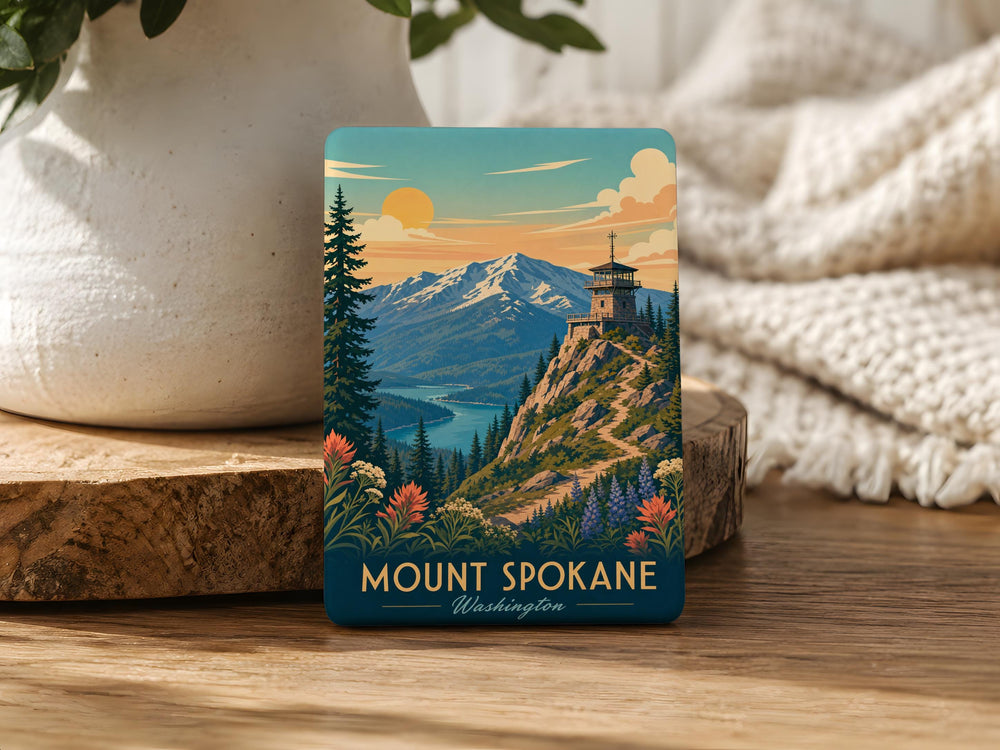 Mount Spokane Fridge Magnet, Washington Mountain Souvenir, Scenic Peak Travel Keepsake, Outdoor Hiking Gift