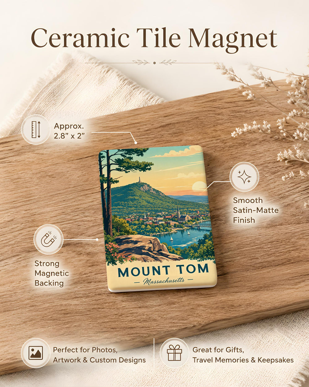 Mount Tom Massachusetts Fridge Magnet, Mount Tom MA Souvenir Magnet, Holyoke Range Travel Keepsake, Pioneer Valley Gift