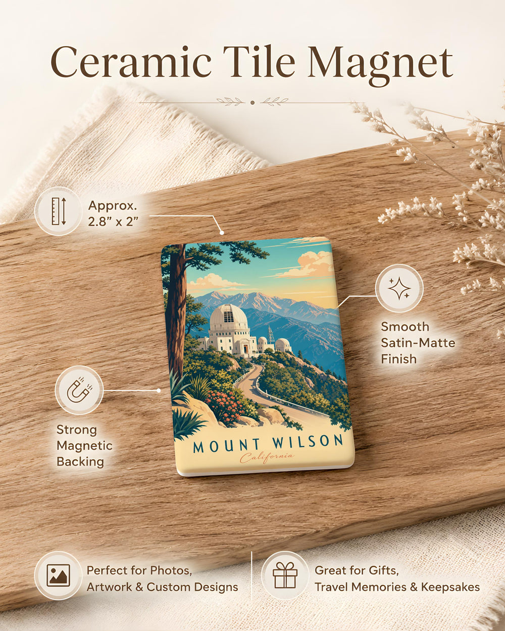 Mount Wilson Observatory Fridge Magnet, California Mountain Landmark Souvenir, Space Telescope & Astronomy Gift