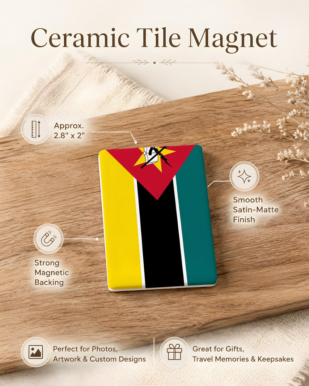 Mozambique Flag Fridge Magnet, Mozambique National Flag Magnet, Mozambique Souvenir Refrigerator Magnet