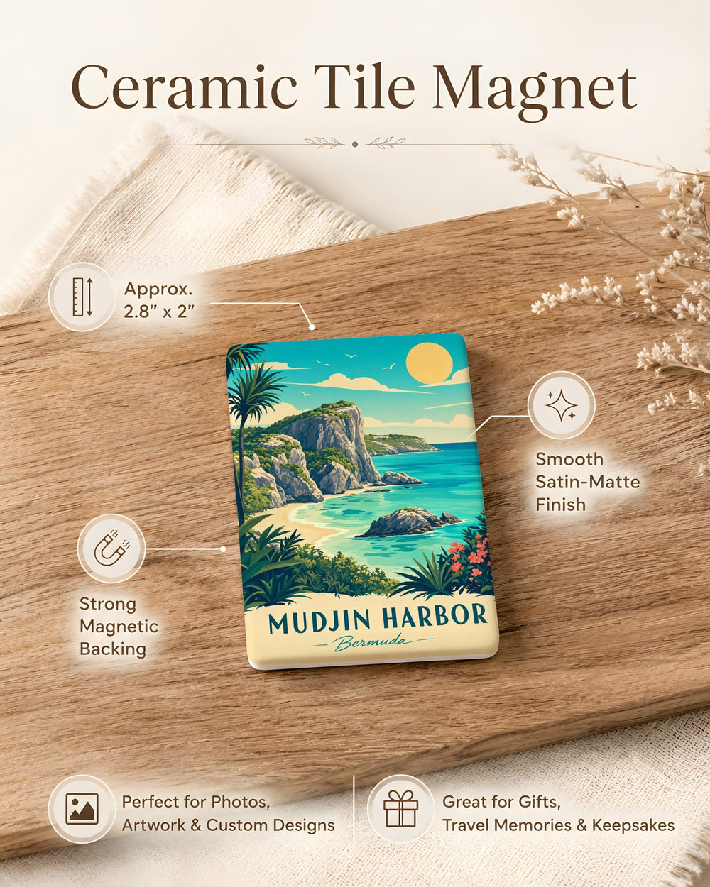 Mudjin Harbor Fridge Magnet, Coastal Harbor Scene Souvenir Magnet, Seaside Port Landmark Kitchen Magnet Gift