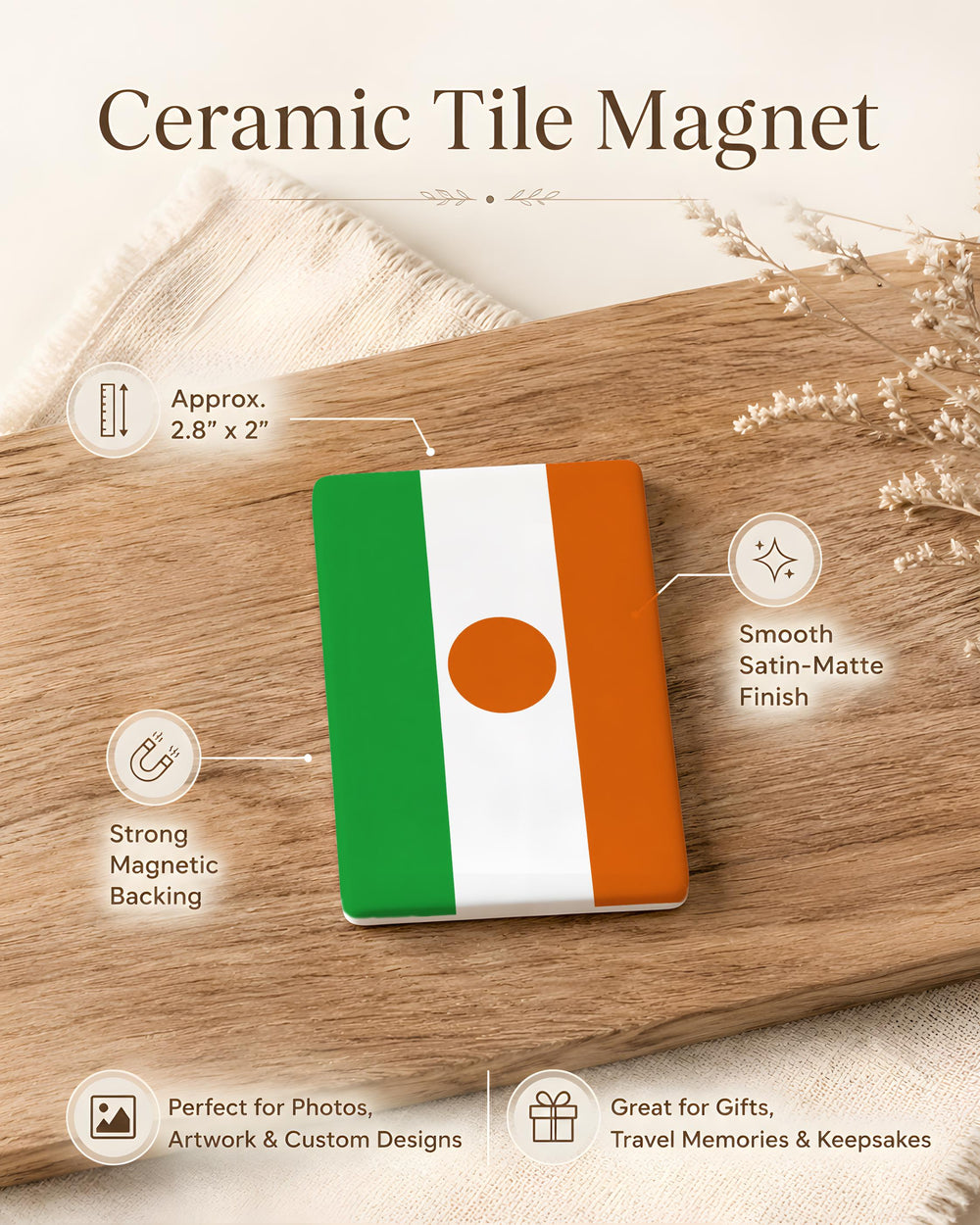 Niger Flag Fridge Magnet, Niger National Flag Magnet, Niger Country Flag Kitchen Magnet, Travel Souvenir Magnet