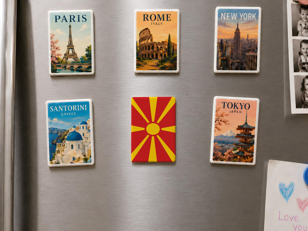 North Macedonia Flag Fridge Magnet, North Macedonian National Flag Magnet, Balkan Souvenir Kitchen Magnet
