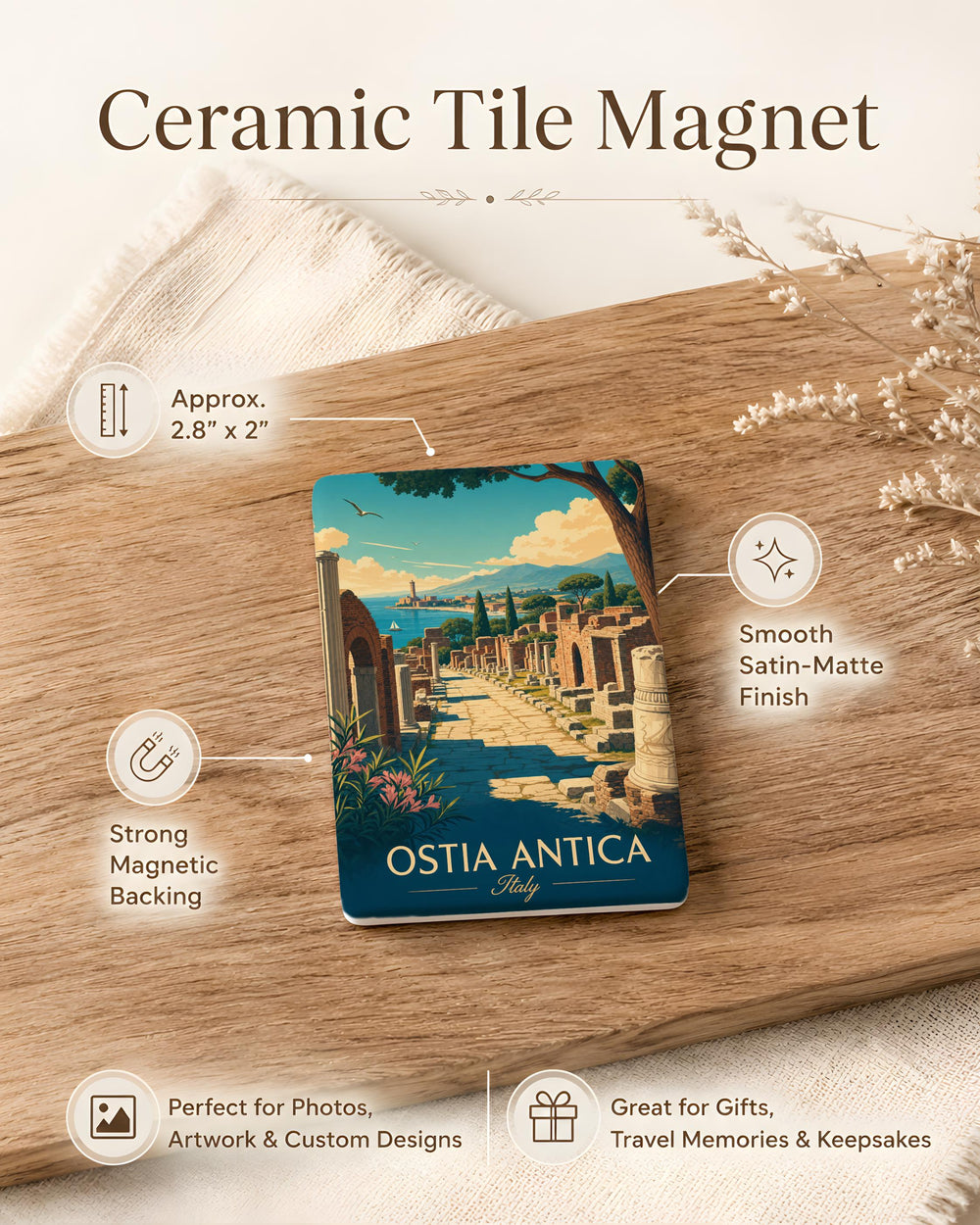 Ostia Antica Italy Fridge Magnet, Ancient Roman Ruins Souvenir Magnet, Archaeological Site Travel Keepsake Magnet