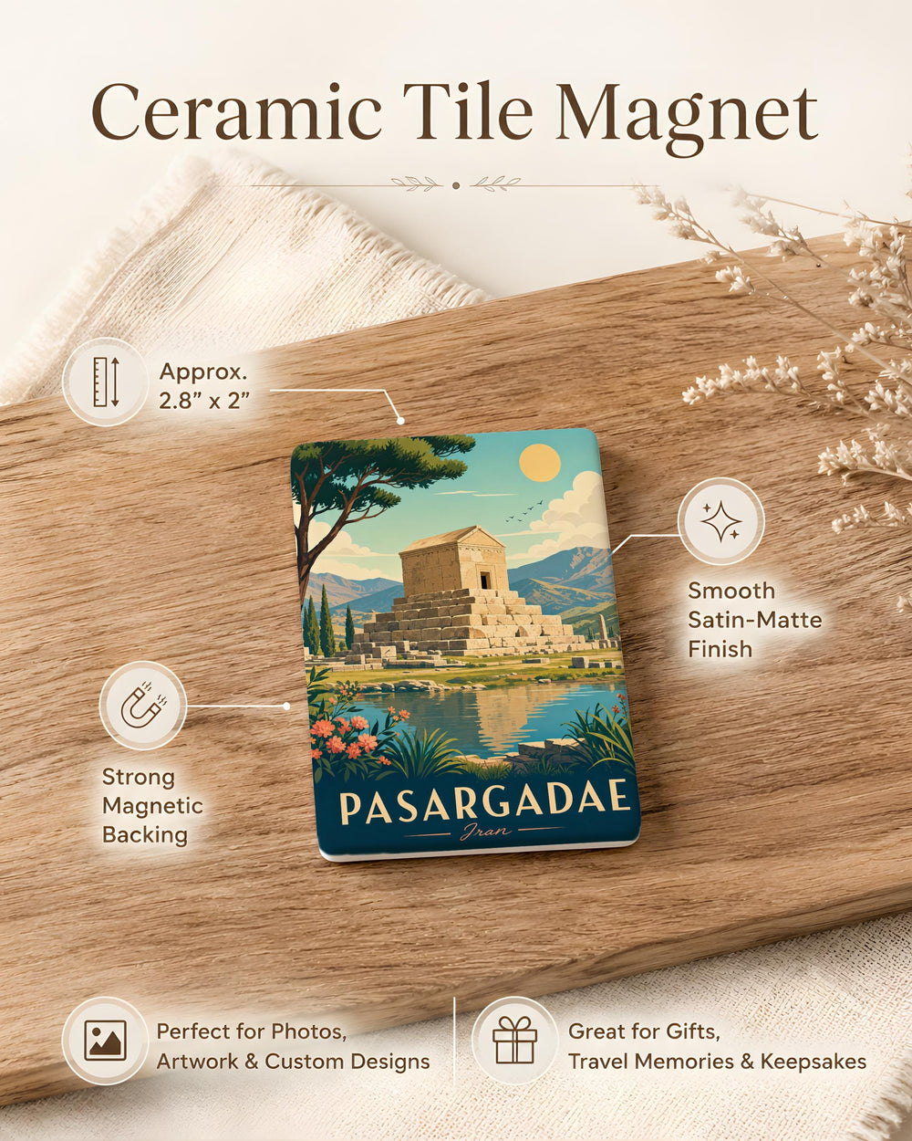 Pasargadae Fridge Magnet, Ancient Persian Capital Landmark Souvenir, Cyrus the Great Tomb Historic Site Magnet