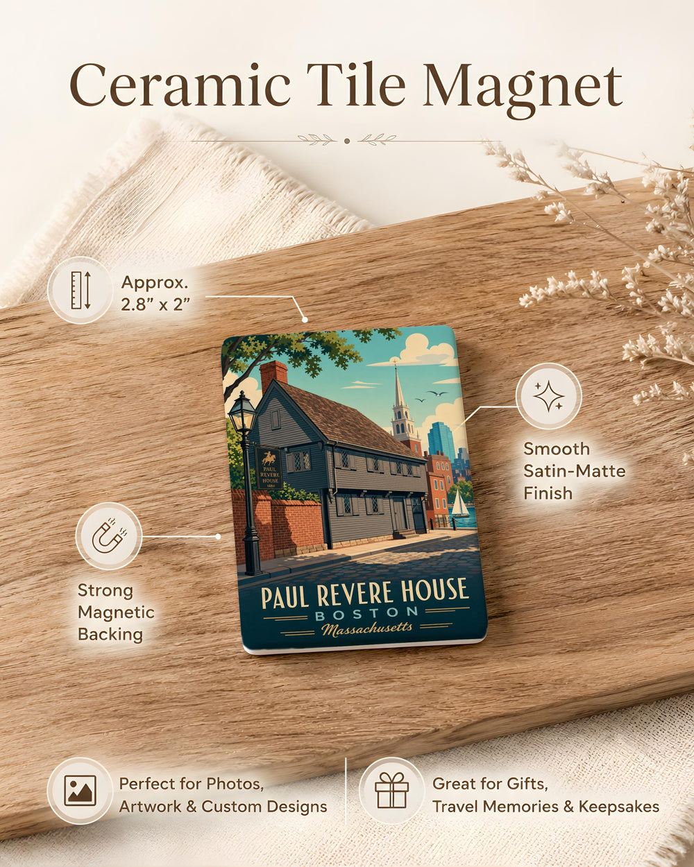 Paul Revere House Fridge Magnet, Boston Historic Landmark Souvenir, Colonial America History Gift, Massachusetts Travel Keepsake