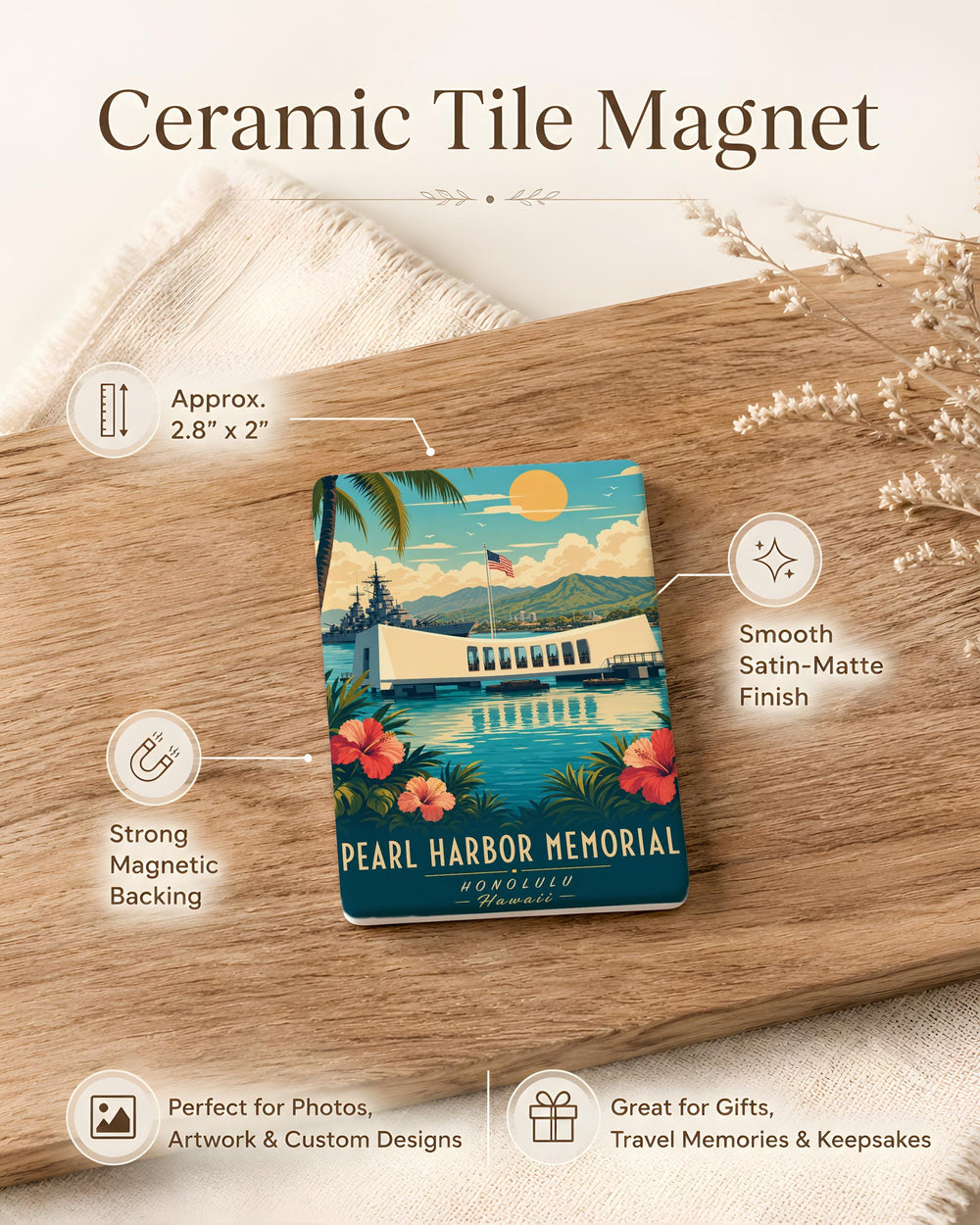 Pearl Harbor Memorial Fridge Magnet, USS Arizona Memorial Souvenir Magnet, Hawaii World War II Remembrance Magnet