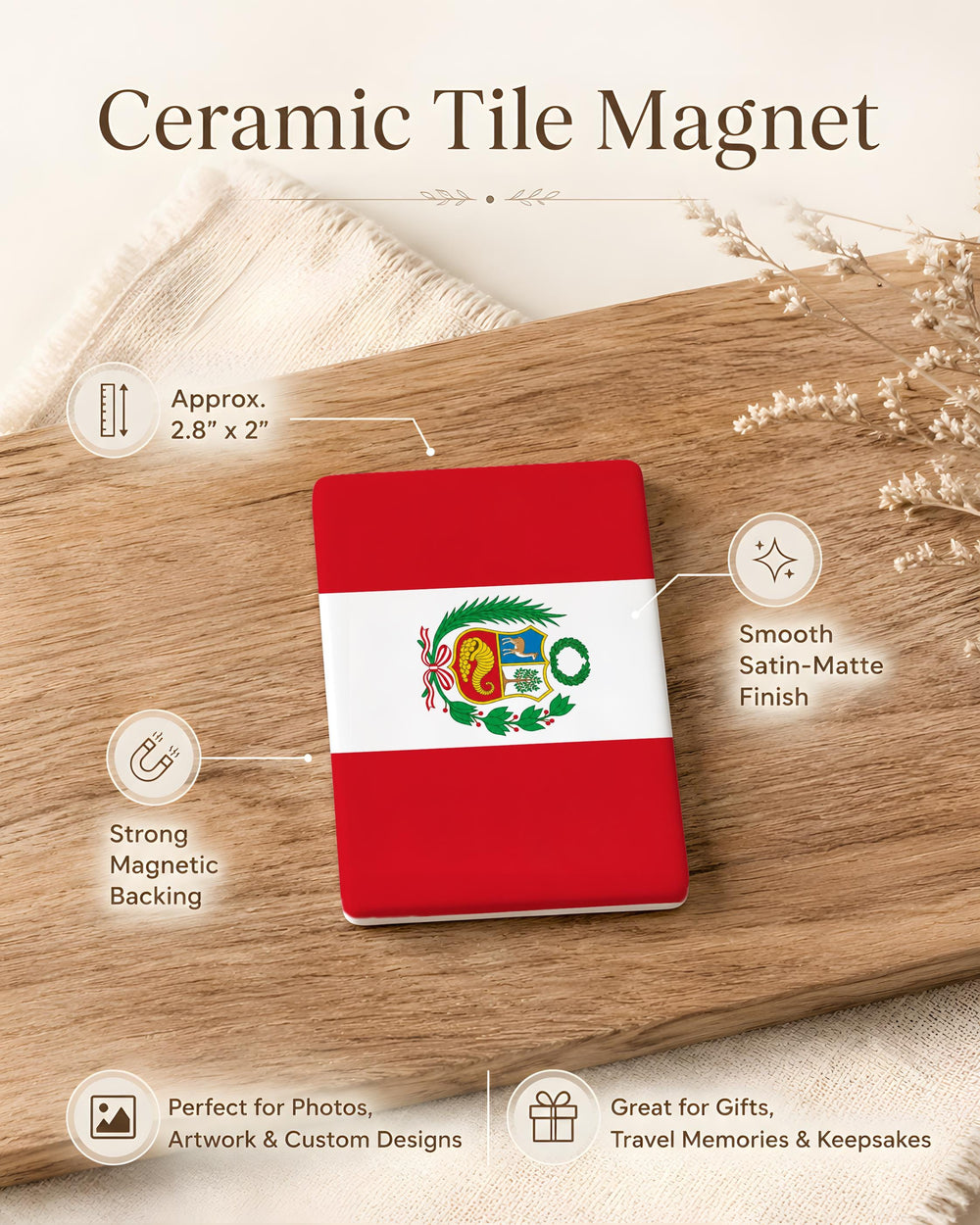 Peru Flag Fridge Magnet, Peruvian Flag Magnet, Peru Souvenir Magnet, Peru Travel Gift, Lima Peru Keepsake Magnet