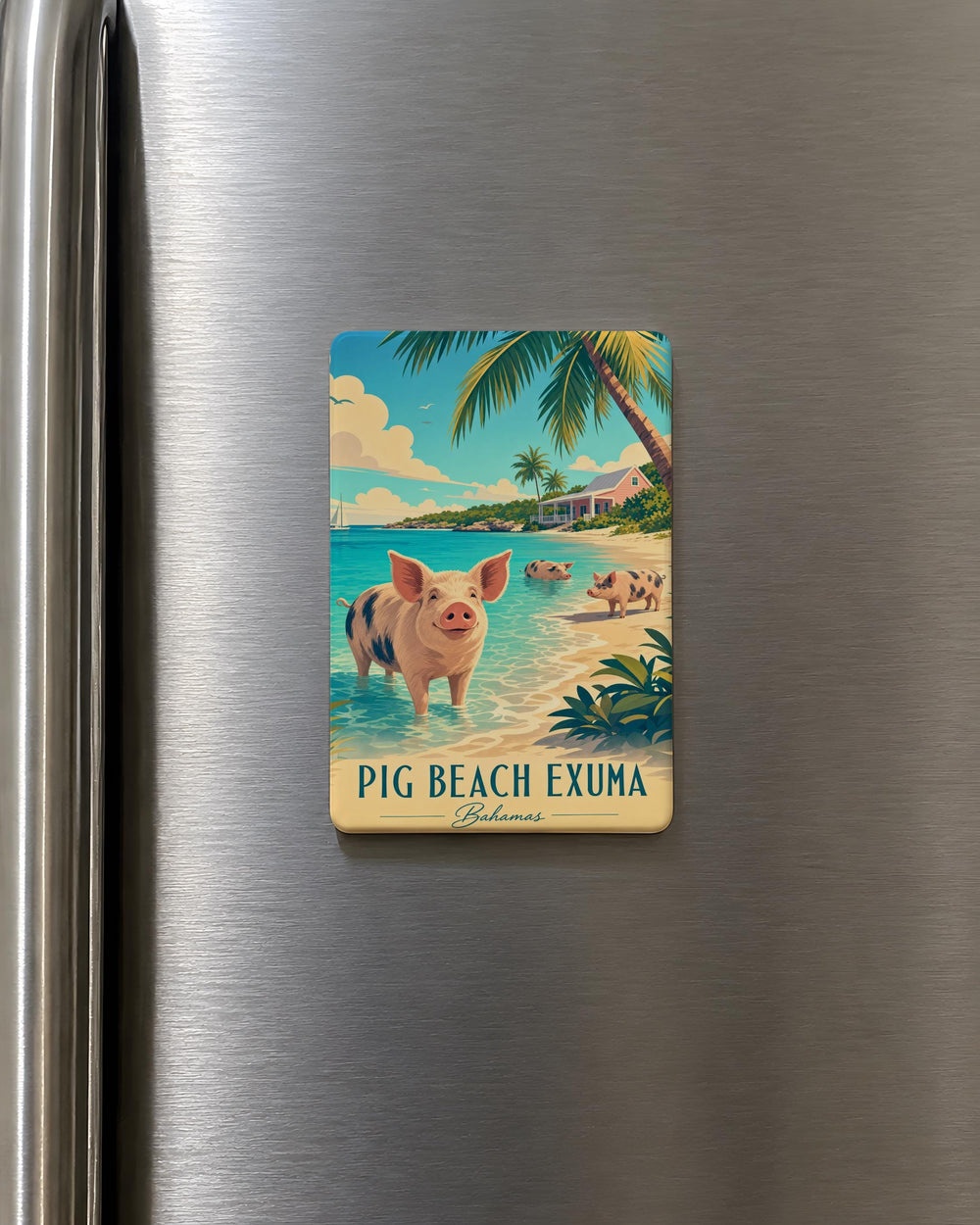 Pig Beach Exuma Fridge Magnet, Swimming Pigs Bahamas Souvenir Magnet, Exuma Cays Island Travel Keepsake Magnet