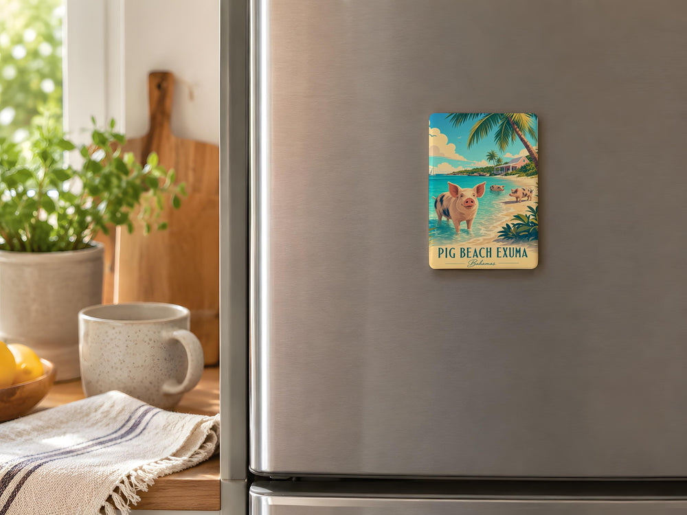 Pig Beach Exuma Fridge Magnet, Swimming Pigs Bahamas Souvenir Magnet, Exuma Cays Island Travel Keepsake Magnet
