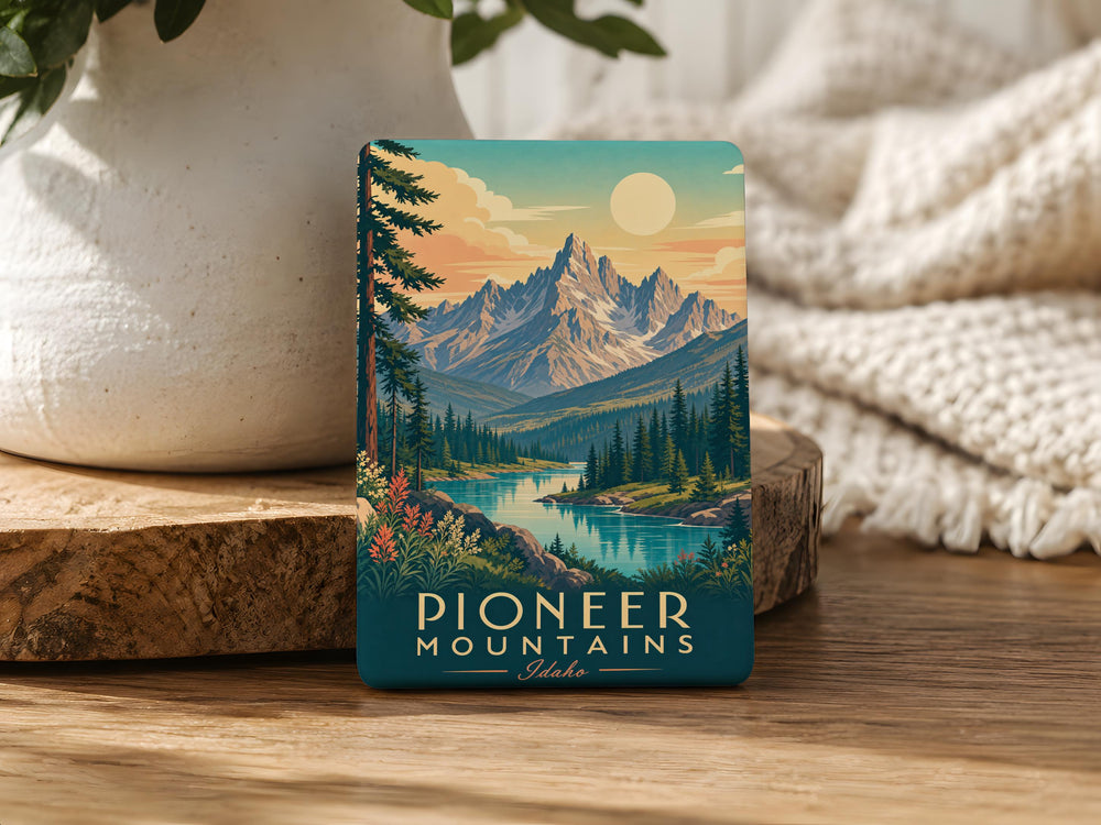 Pioneer Mountains Fridge Magnet, Mountain Range Souvenir Magnet, Outdoor Hiking Camping Travel Keepsake Magnet