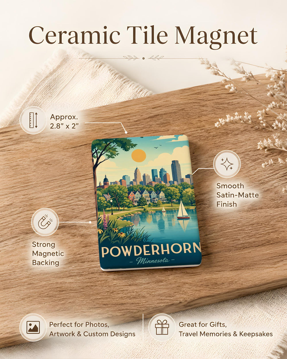 Powderhorn Fridge Magnet, Powder Horn Hunting & Frontier Gear Magnet, Outdoor Adventure Cabin Decor Magnet