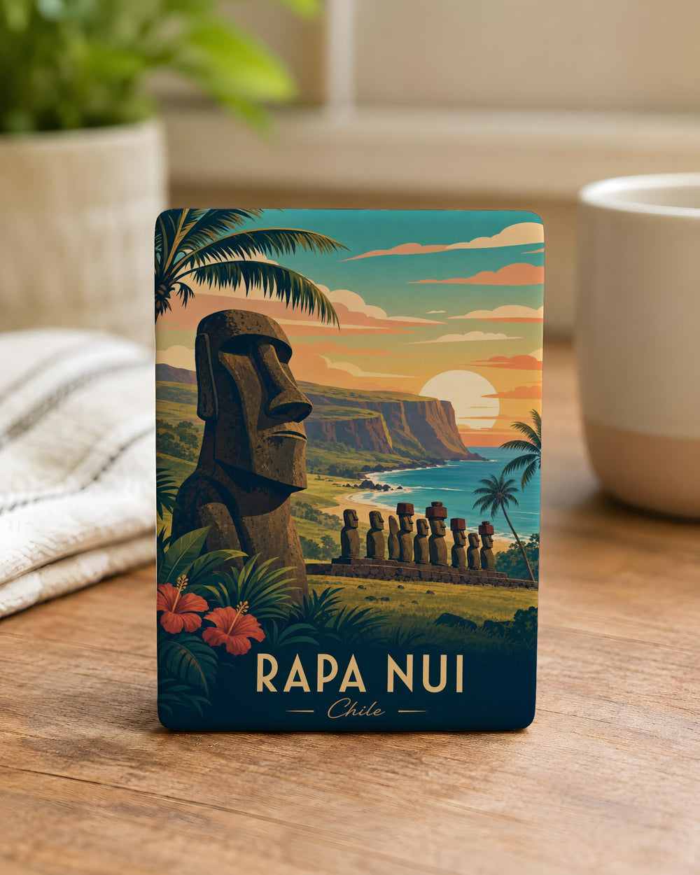 Rapa Nui Easter Island Moai Fridge Magnet, Polynesian Island Souvenir Magnet, Ocean Travel Gift, Chile Landmark Magnet