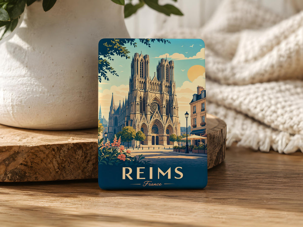 Reims Cathedral Fridge Magnet, Notre-Dame de Reims France Landmark Souvenir Magnet, Gothic Cathedral Travel Keepsake Magnet
