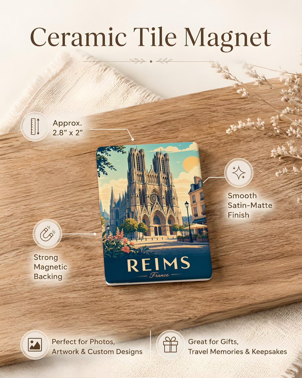 Reims Cathedral Fridge Magnet, Notre-Dame de Reims France Landmark Souvenir Magnet, Gothic Cathedral Travel Keepsake Magnet