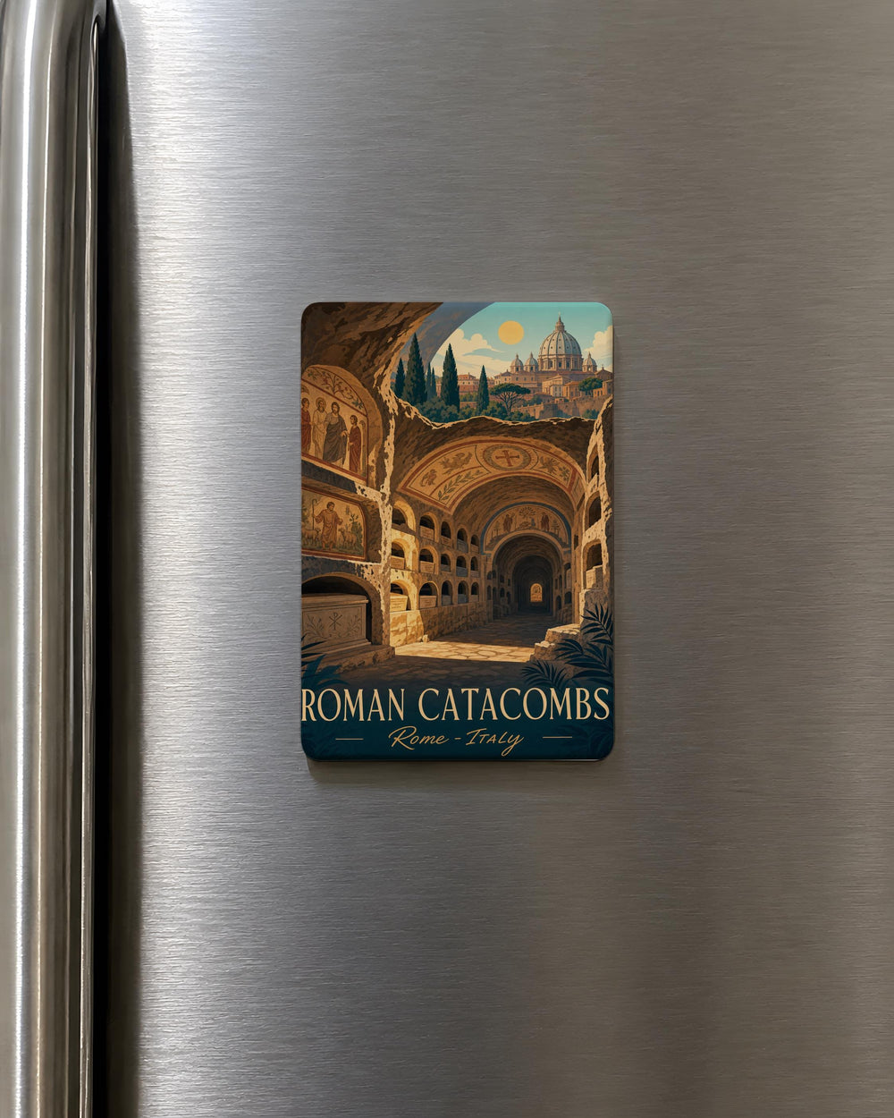 Roman Catacombs Fridge Magnet, Underground Tunnels & Ancient Burial Chambers Souvenir Magnet, Rome Italy Historical Site Magnet